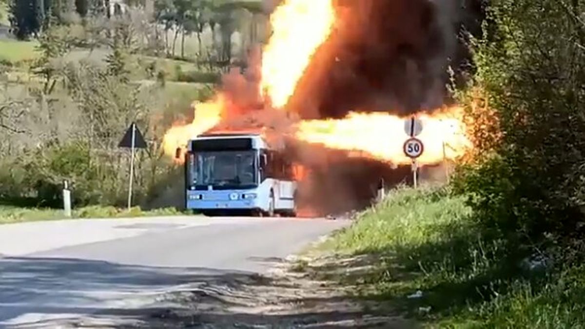 فوری: آتش سوزی مهیب اتوبوس در جاده| فیلم